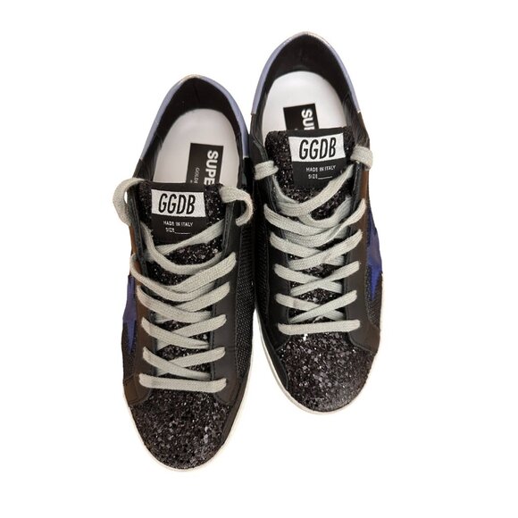 Superstar Sneakers Golden Goose Black/Blue Leather and Glitter - Picture 2 of 7